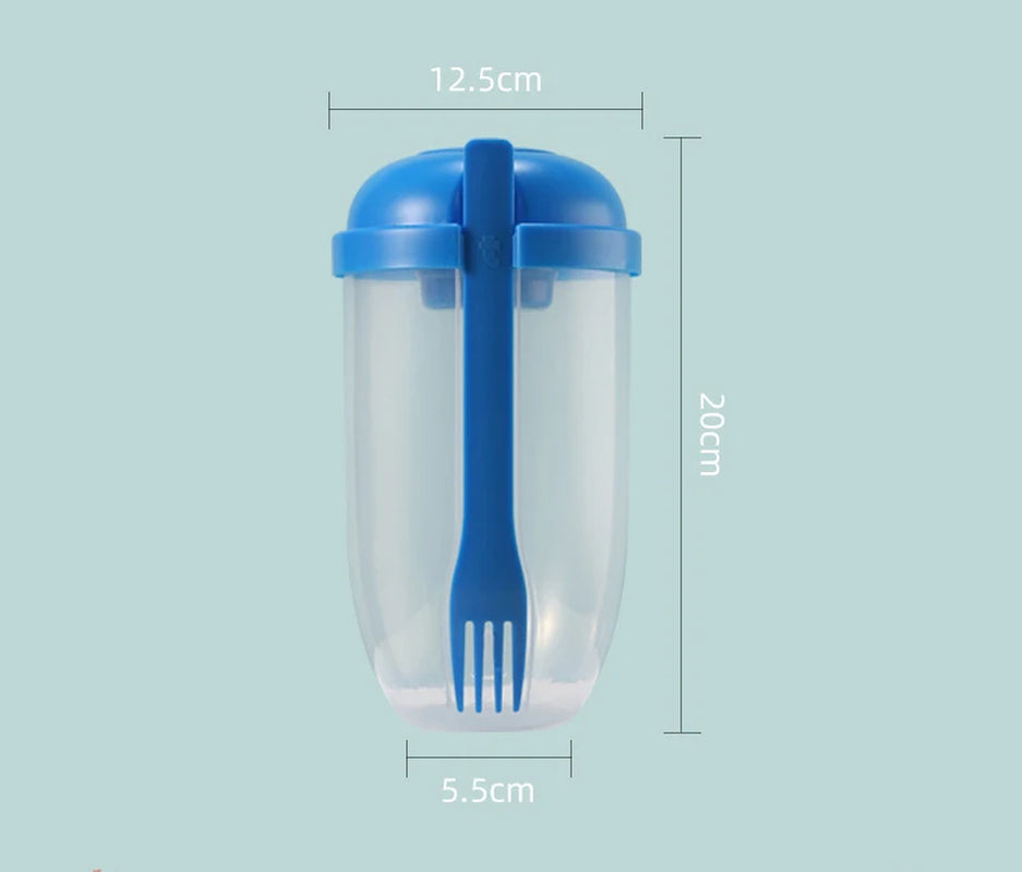 Breakfast Salad Cup Portable Two-Layers Cup Container with Fork Cup Lid Oatmeal Cereal Seal Salad Cup Bowl Lunch Box