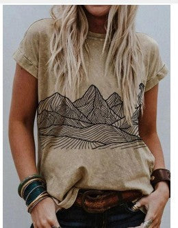 Ladies' Landscape Print Short Sleeve T-Shirt Shirt