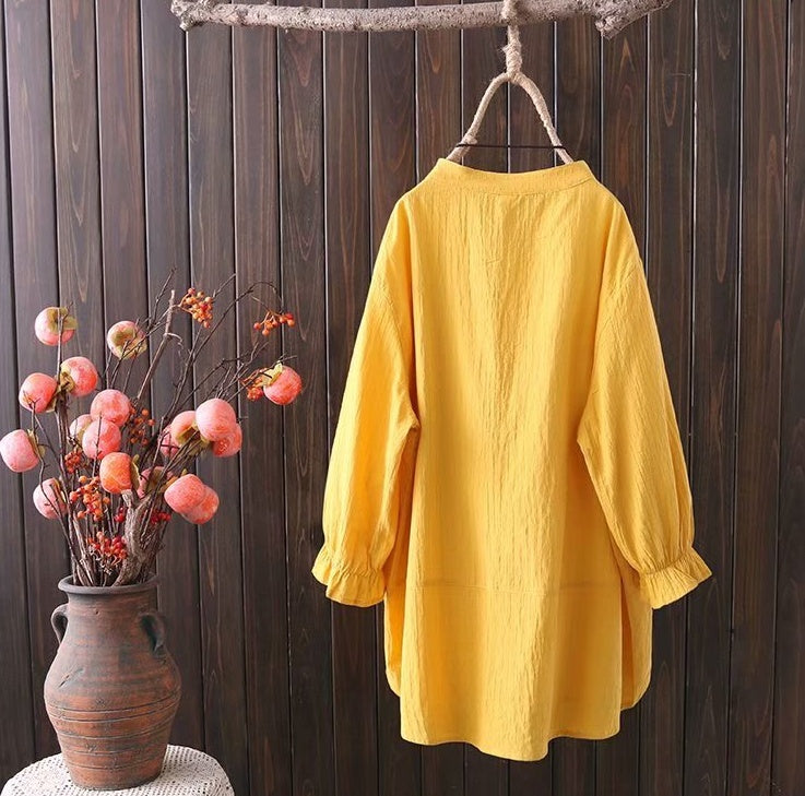 Plus Size Women's Fat m200 kg Spring Dress New Ladies Loose Large Literary Retro Three-quarter Sleeve Shirt