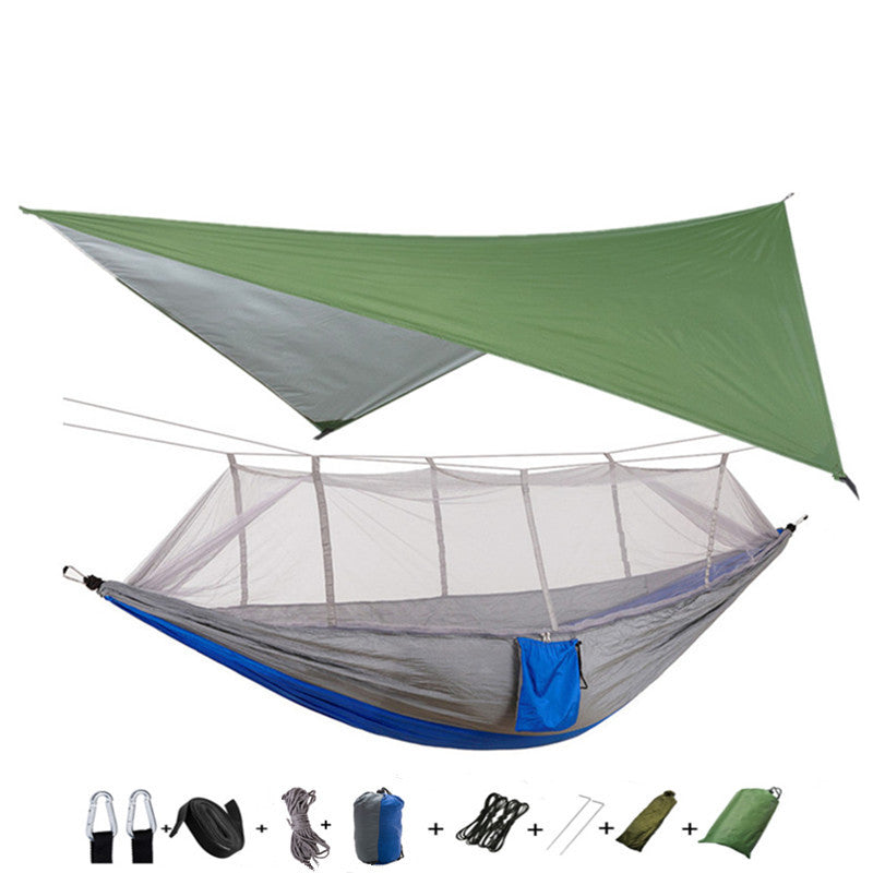 Outdoor Parachute Cloth Hammock Couble with Mosquito Net Light Portable Army Green Insect-proof Camping Aerial Tent