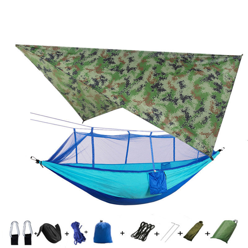 Outdoor Parachute Cloth Hammock Couble with Mosquito Net Light Portable Army Green Insect-proof Camping Aerial Tent