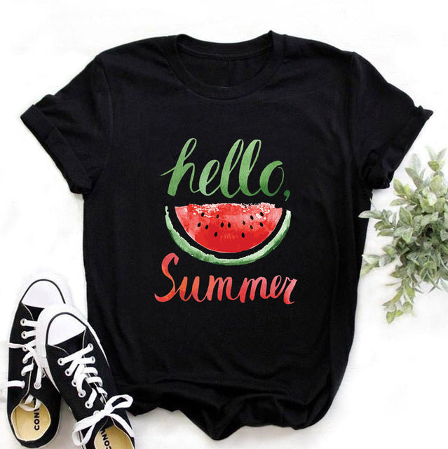 Watermelon Print Short-sleeved T-shirt Ladies Short-sleeved Top