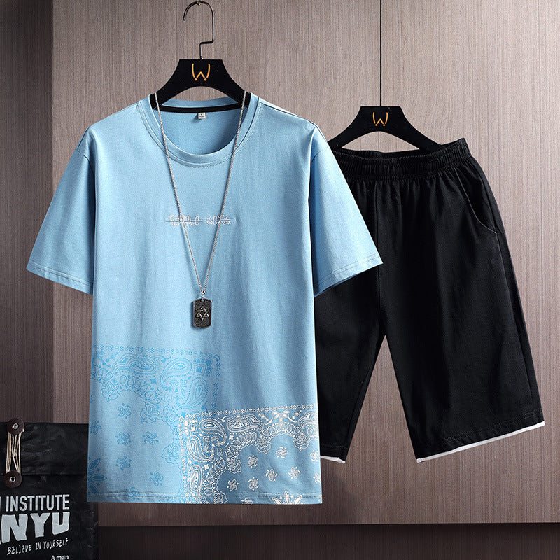 Sports Suit Men's Summer Cotton Short Sleeve T-Shirt Shorts Men's