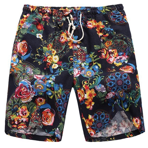 Men's Linen Style Print Shorts