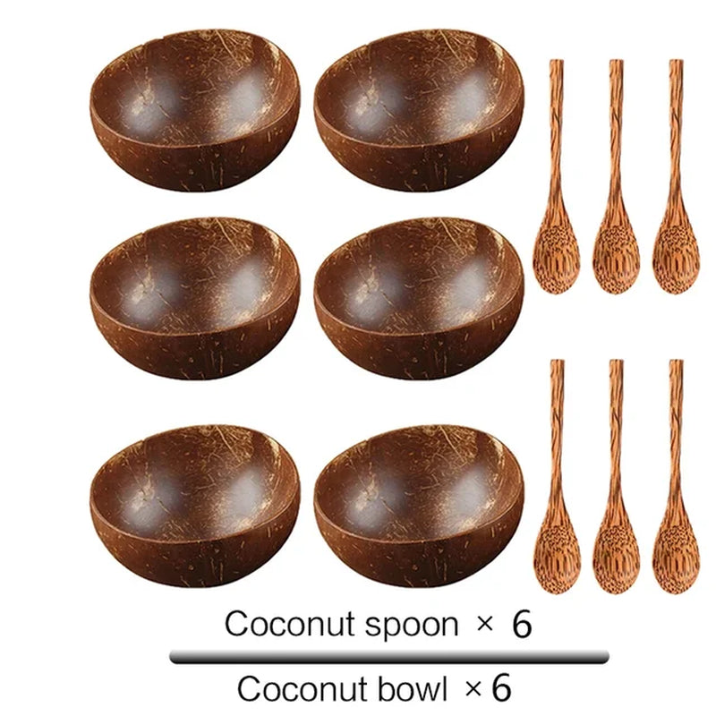 Natural Coconut Bowl 12-15Cm Handmade Wooden Tableware Wood Spoon Dessert Fruit Salad Mixing Rice Ramen Bowl Kitchen Dinnerware