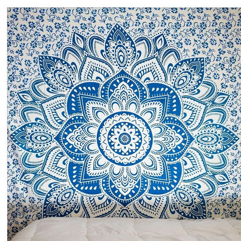 Indian Mandala Tapestry Green Blue Flower Beautiful Wall Art Tapestry 210x150cm Bedspread Beach Towel Yoga Blanket Table Cloth