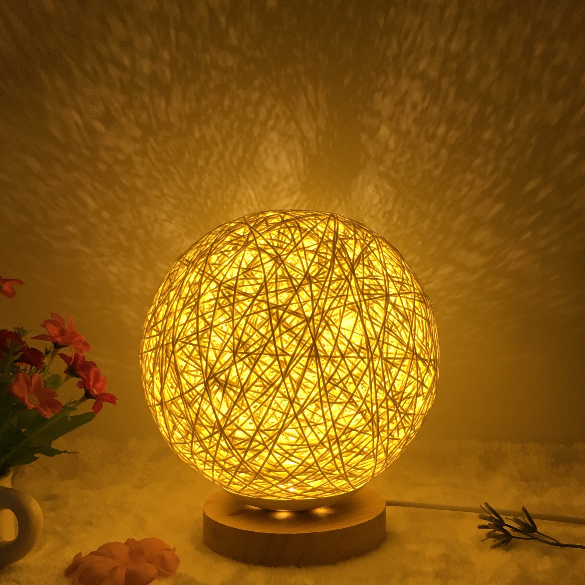 Table Lamp Novel and Unique LED Intelligent Remote Control Rattan Ball Lamp