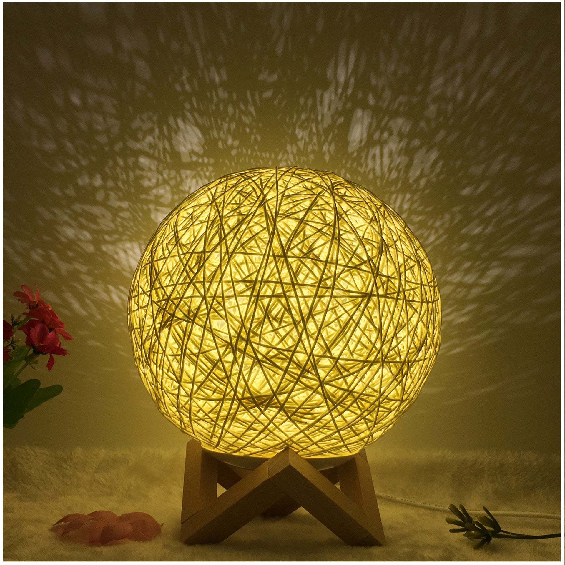 Table Lamp Novel and Unique LED Intelligent Remote Control Rattan Ball Lamp