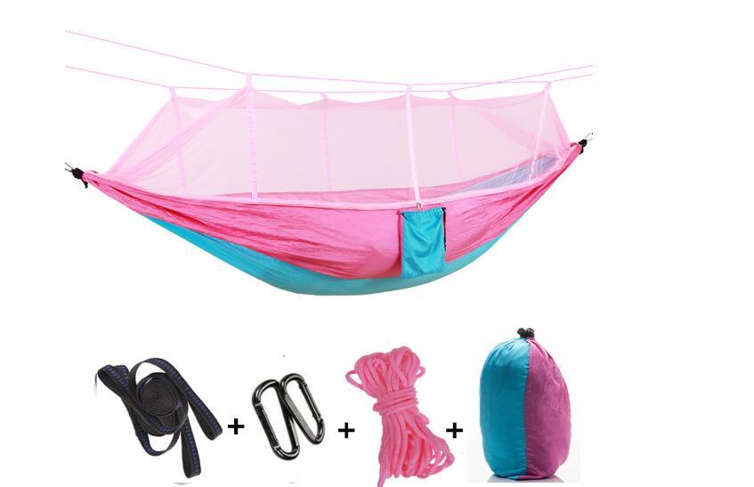 Outdoor Parachute Cloth Hammock Couble with Mosquito Net Light Portable Army Green Insect-proof Camping Aerial Tent