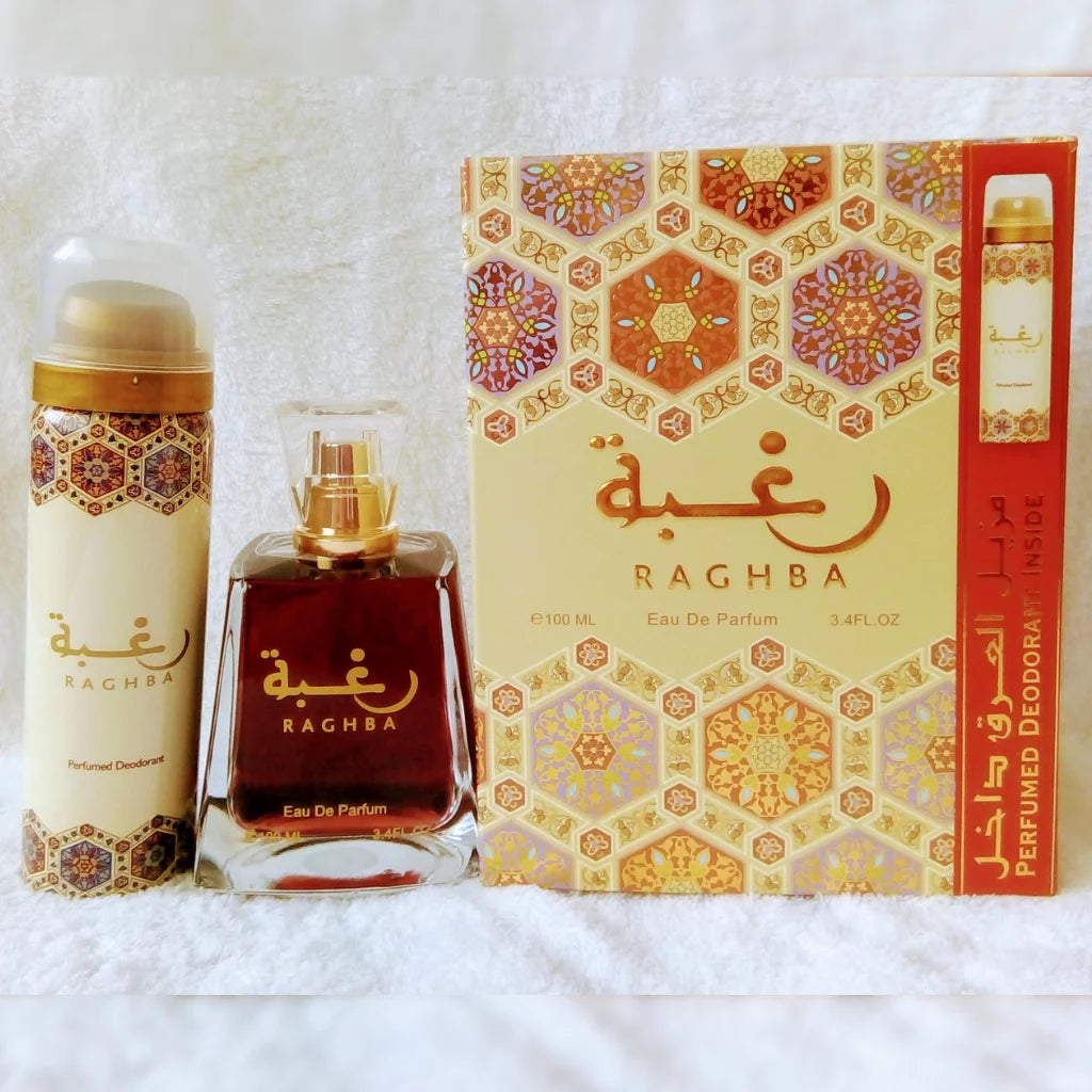 Raghba EDP Spray 3.4 Oz / 100 Ml & Deodorant 1.6 Oz for Unisex