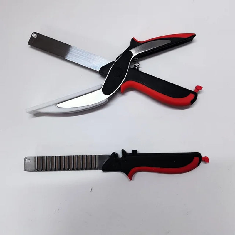 Premium Chop Scissors Cutting Board Scissors Vegetable Chopper Easy Cutter Multi-Function Kitchen Scissors with Waffle Knife