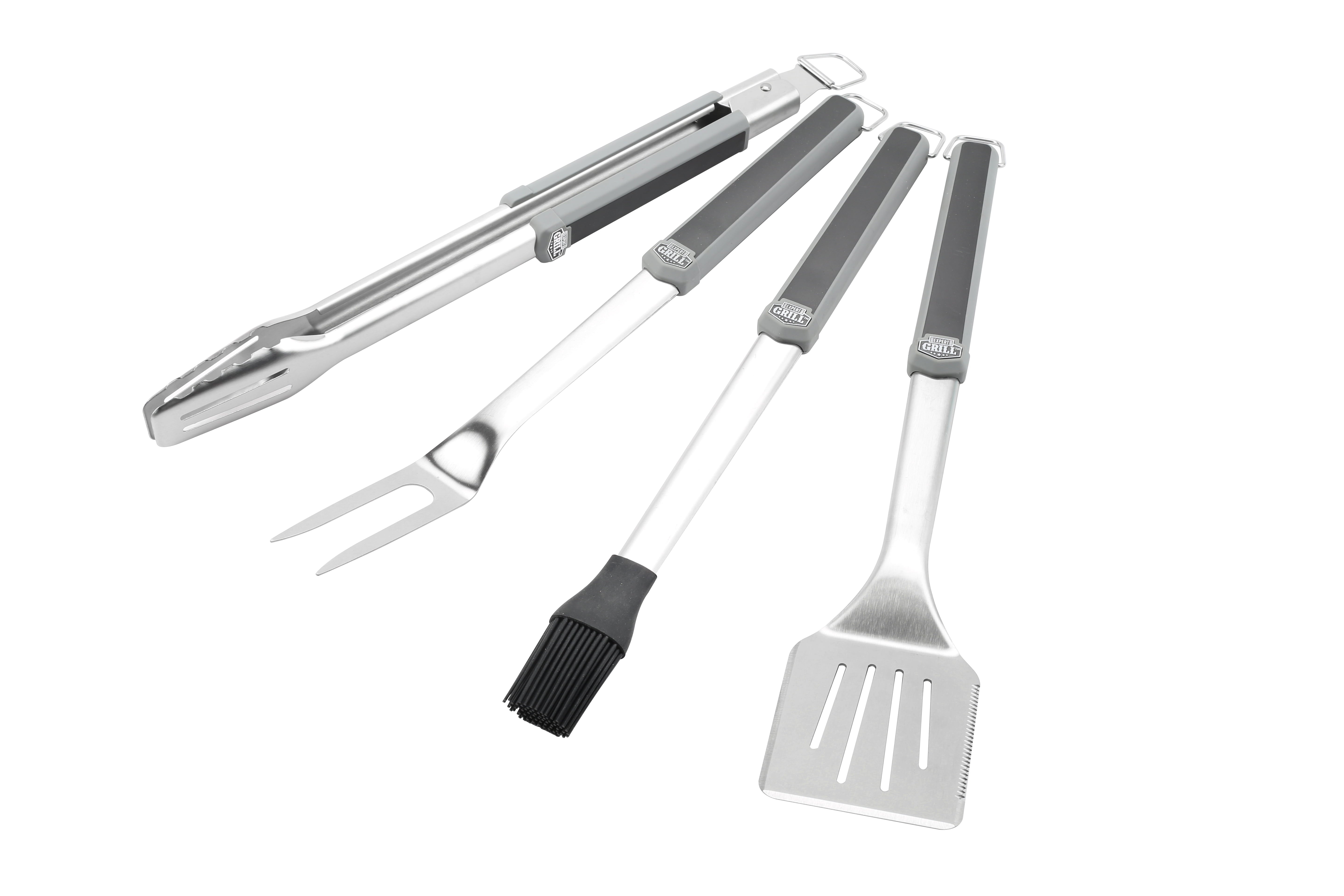 Stainless Steel BBQ Tool Set with Soft Grip, 4-Pieces