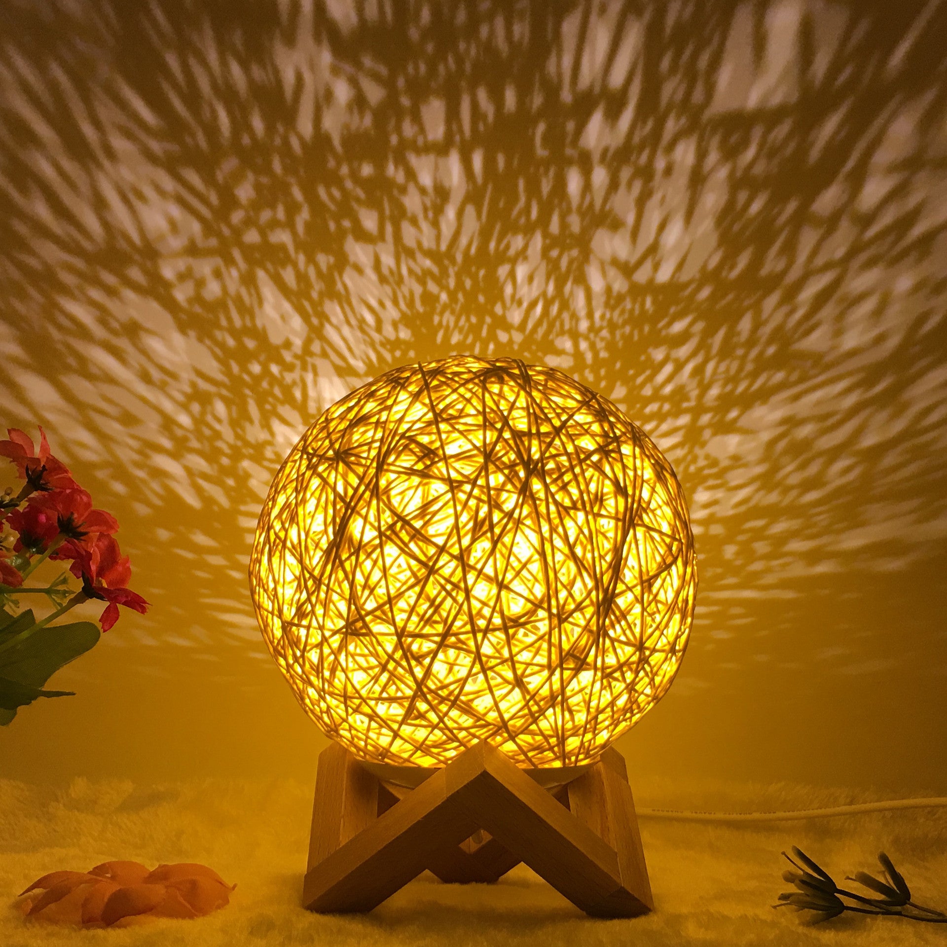 Table Lamp Novel and Unique LED Intelligent Remote Control Rattan Ball Lamp