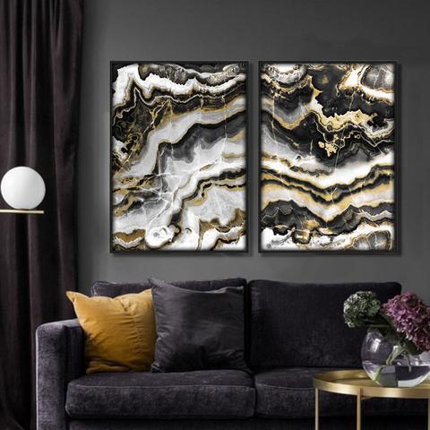 Canvas Wall Art, Abstract Black & Gold Marble Pictures