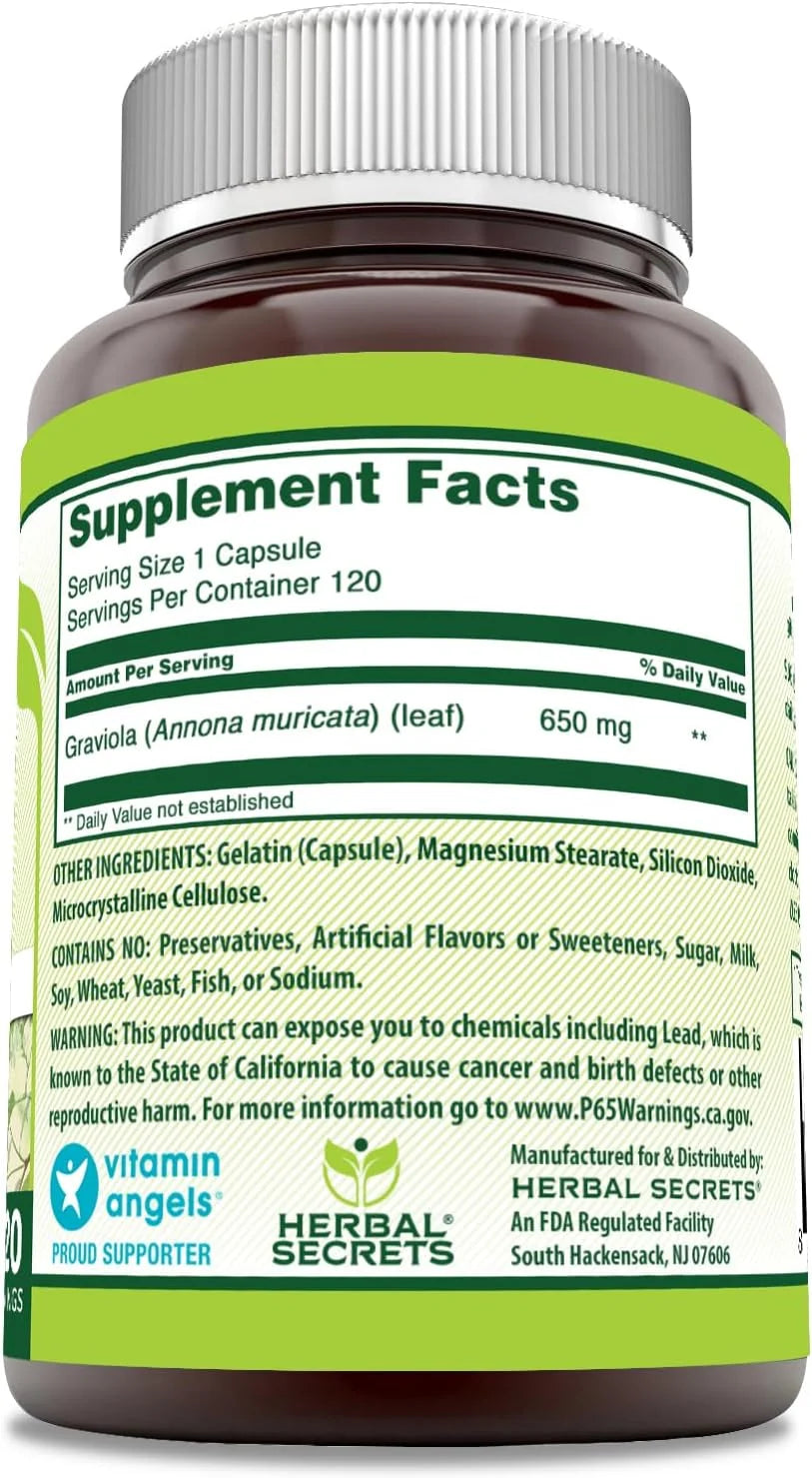 Graviola 650 Mg per Serving 120 Veggie Capsules Supplement | Non-Gmo | Gluten Free | Made in USA