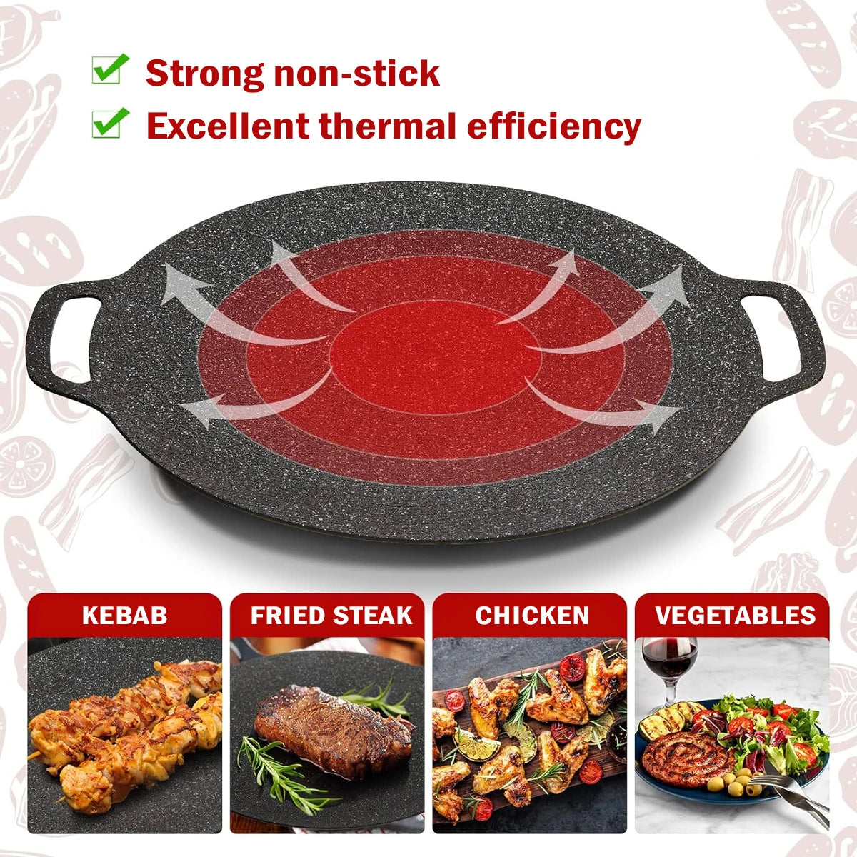 Korean BBQ Grill Pan round Griddle Pan for Gas Open Fire Camping Home Outdoor Stoves Circular Multiple Sizes Black