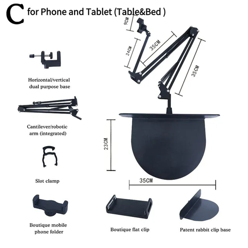 Retractable Hidden Bedside Phone Tablet Holder 360° Rotating Flexible Desktop Phone Mount Lazy Bracket Bed Desk Tablet Stand