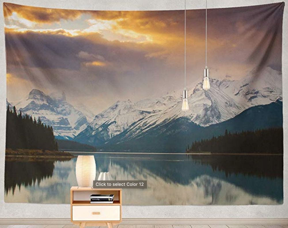 Classic Calm Lake & Mountains Art Wall Tapestry