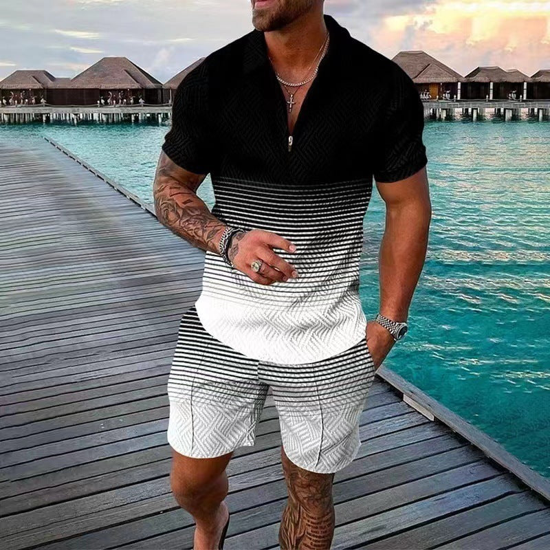 New Men's Summer Short Sleeve Shorts Casual Suit