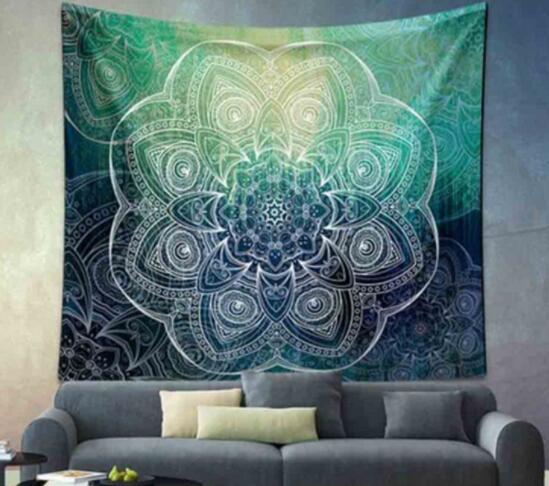 Indian Mandala Tapestry Green Blue Flower Beautiful Wall Art Tapestry 210x150cm Bedspread Beach Towel Yoga Blanket Table Cloth