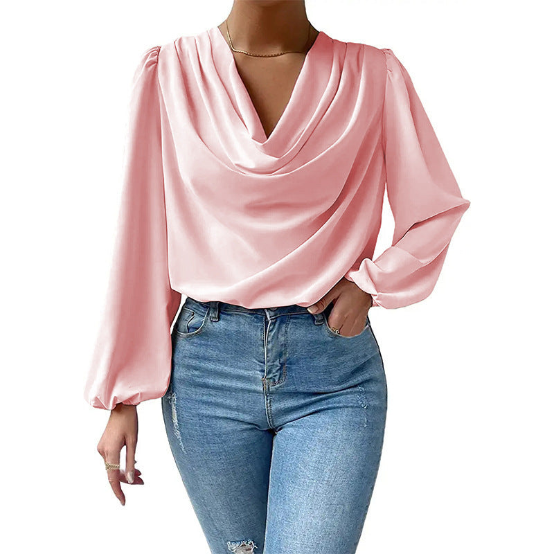 Chiffon Long-sleeved Shirt Loose V-neck Top T-shirt Women's Clothing