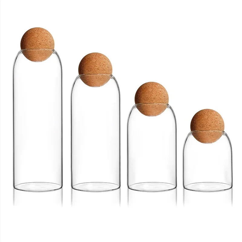 Cork Stopper High Borosilicate Transparent Glass Sealed Can Kitchen Food Grain Storage Can Tea Can Candy Storage Tank Tools