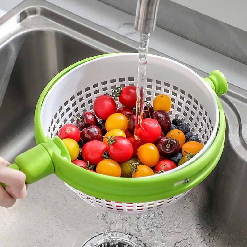 1PC Rotating Drainage Basket, Hand Pressed Vegetable and Fruit Salad, Rotating Cleaning and Dehydration Device for Storage