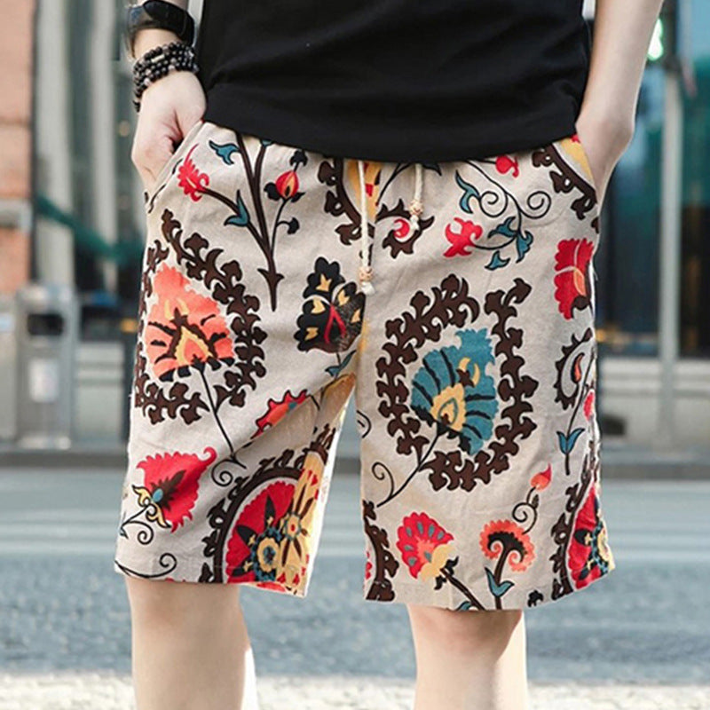 Men's Linen Style Print Shorts