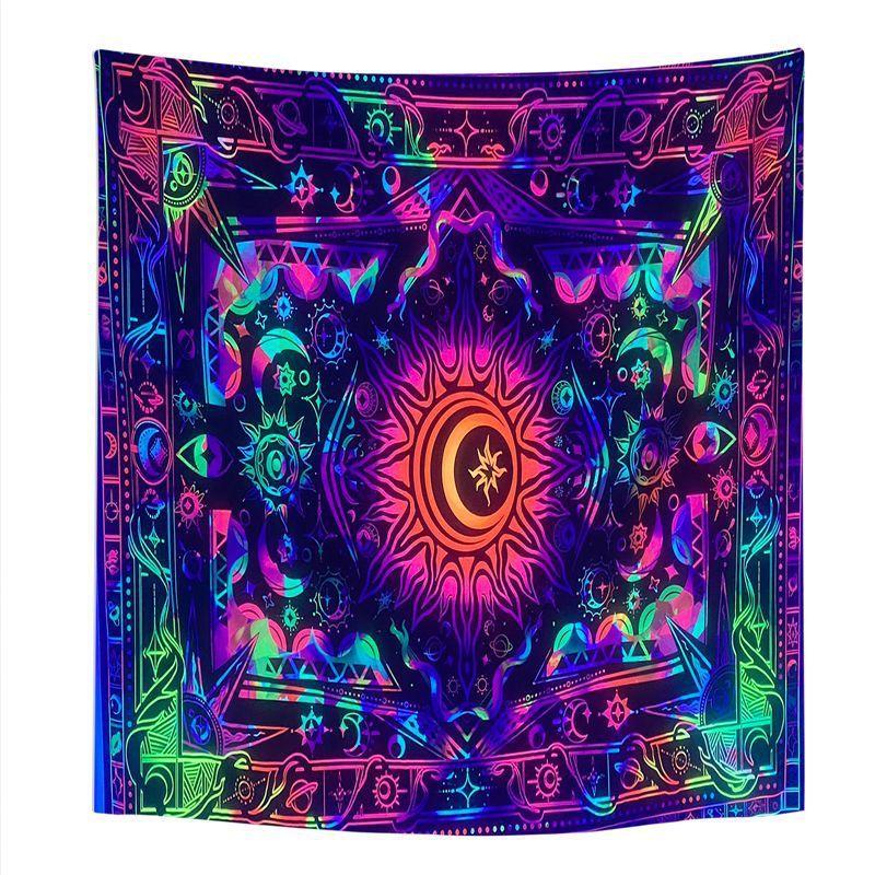 Cross-border Amazon Fluorescent Tapestry Tree Of Life Psychedelic Skull Starry Sky Black Light Background Fabric Dormitory Decorative Hanging Cloth