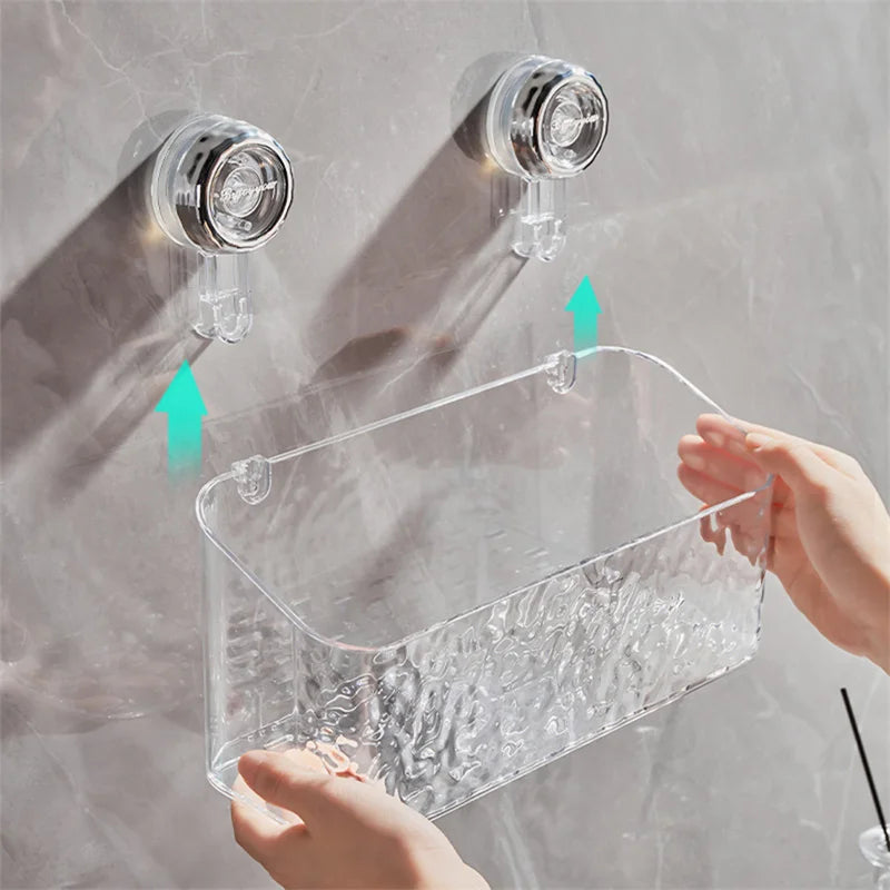 Light Luxury Style Glacier Pattern Suction Cup Shelf Bathroom Suction Cup Storage Rack Holder Punch Free Sorting Box