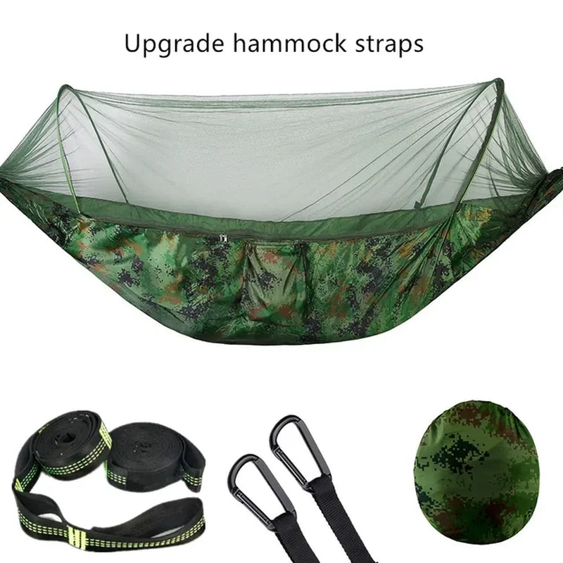 2023 Camping Hammock with Mosquito Net Pop-Up Light Portable Outdoor Parachute Hammocks Swing Sleeping Hammock Camping Stuff