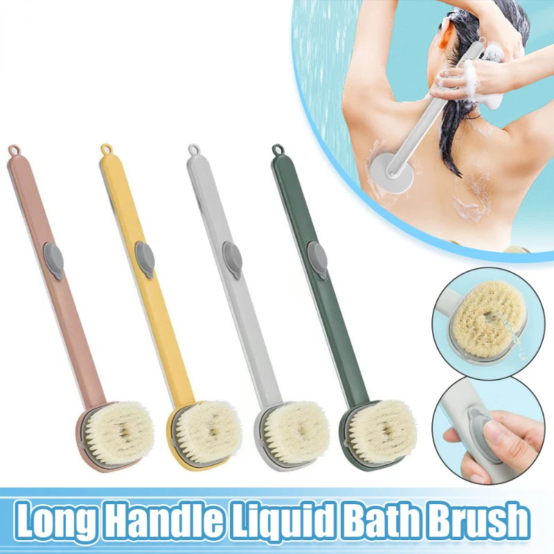 Long Handle Liquid Bath Brush Bathroom Body Brushes Back Body Bath Shower Sponge Exfoliating Scrub Massager Skin Cleaning Tools