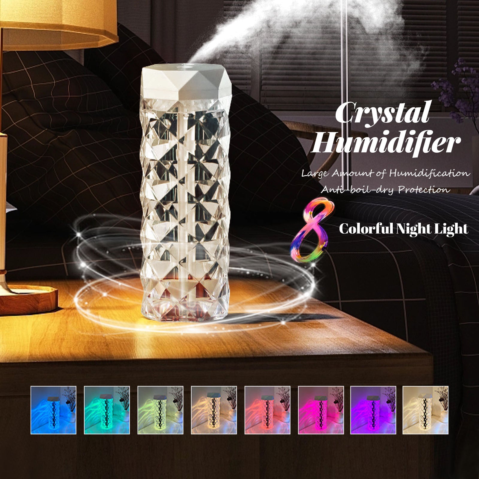 Crystal Lamp Air Humidifier Color Night Light Touch Lamp With Cool Mist Maker Fogger LED Atmosphere Room Decoration Home Decor Lights