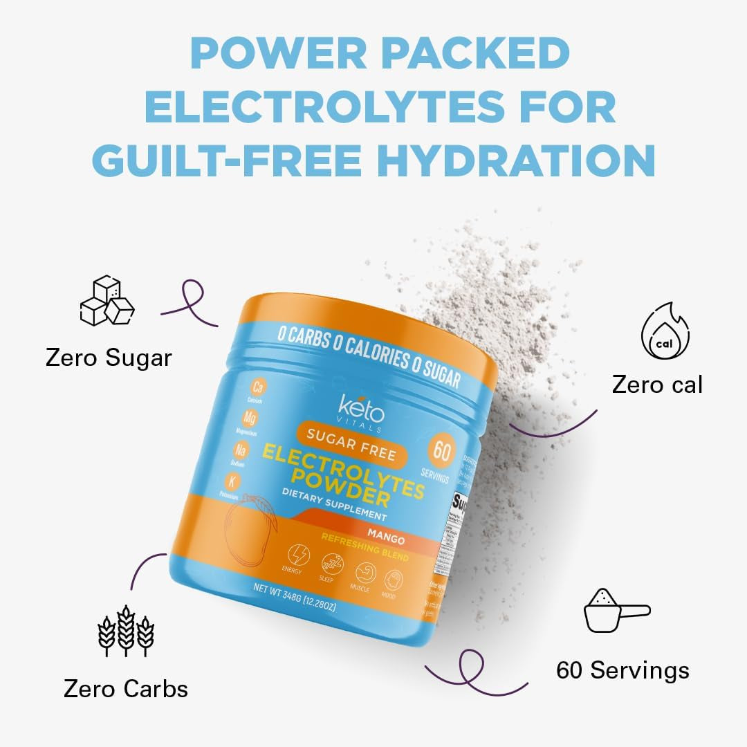 Electrolytes Powder | Keto-Friendly Electrolytes with Potassium, Magnesium, Sodium, Calcium | Keto Electrolytes Supplement Energy Drink Mix | Sugar-Free, Zero Calories, Zero Carbs