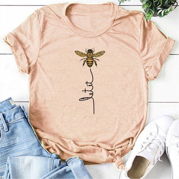 Bee Print Short Sleeve T-Shirt Top Women's Short Sleeve