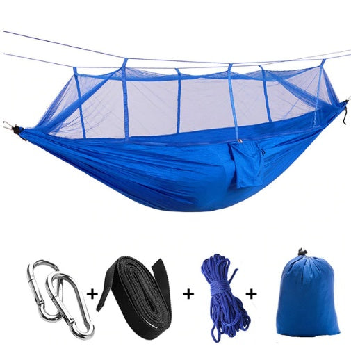 Outdoor Parachute Cloth Hammock Couble with Mosquito Net Light Portable Army Green Insect-proof Camping Aerial Tent