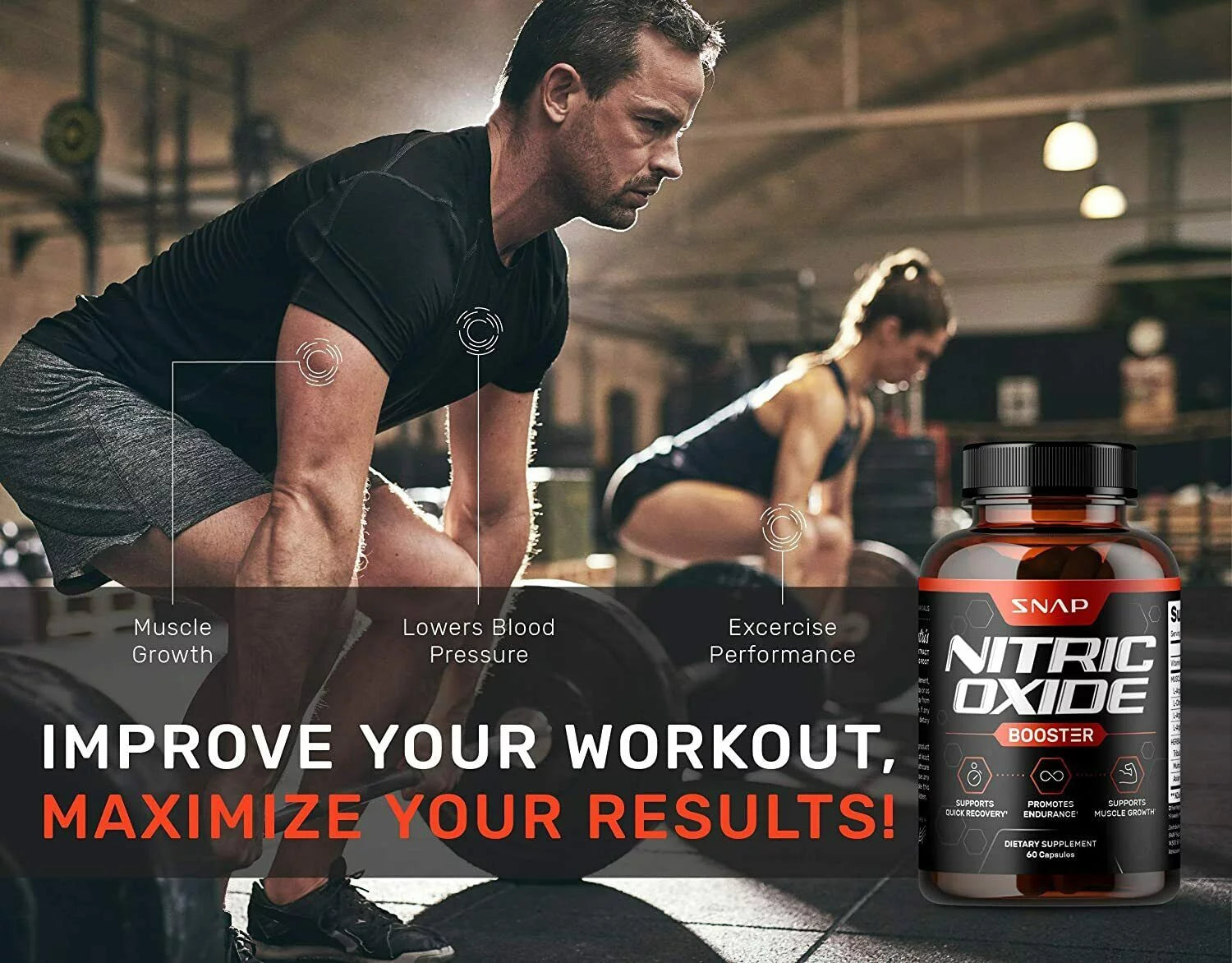 Nitric Oxide + Testosterone Booster + L-Arginine - Pre Workout, Muscle Builder (30 Servings)