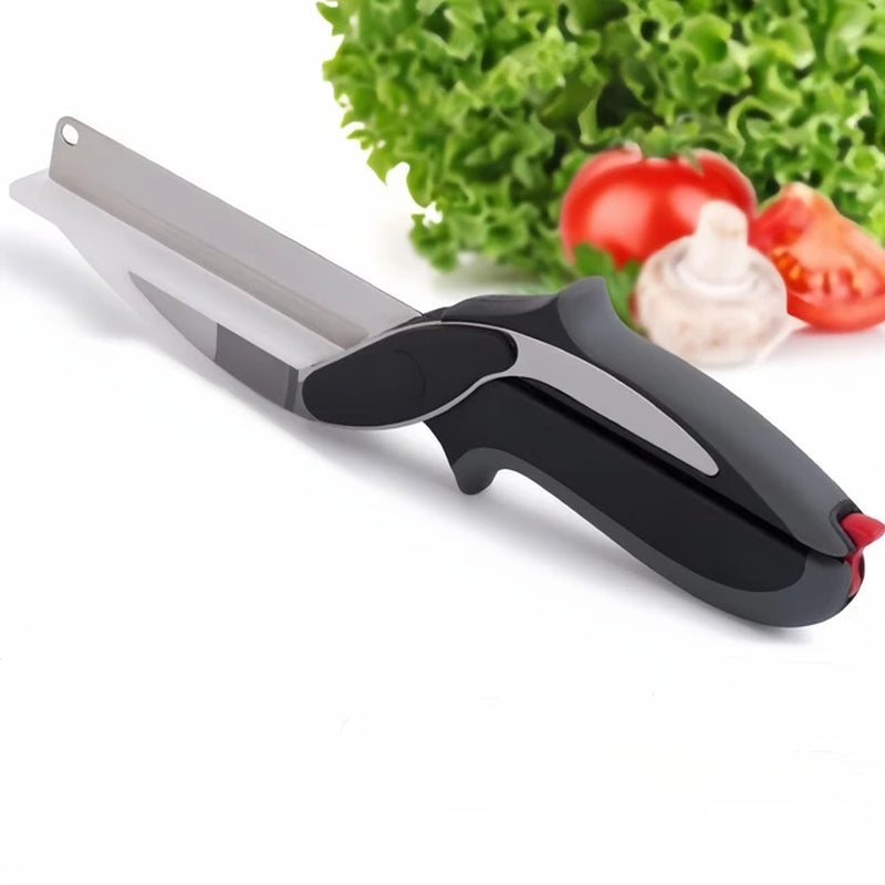 Premium Chop Scissors Cutting Board Scissors Vegetable Chopper Easy Cutter Multi-Function Kitchen Scissors with Waffle Knife