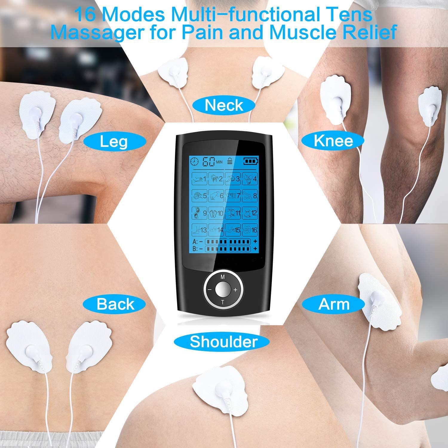 Digital Physiotherapy TENS Machine EMS Unit 16Mode Pulse Massage Body Muscle Electroestimulador Pads Best Pain Relief Shock Wave