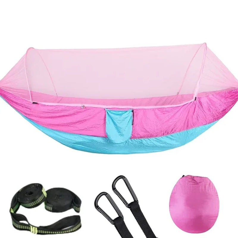 2023 Camping Hammock with Mosquito Net Pop-Up Light Portable Outdoor Parachute Hammocks Swing Sleeping Hammock Camping Stuff