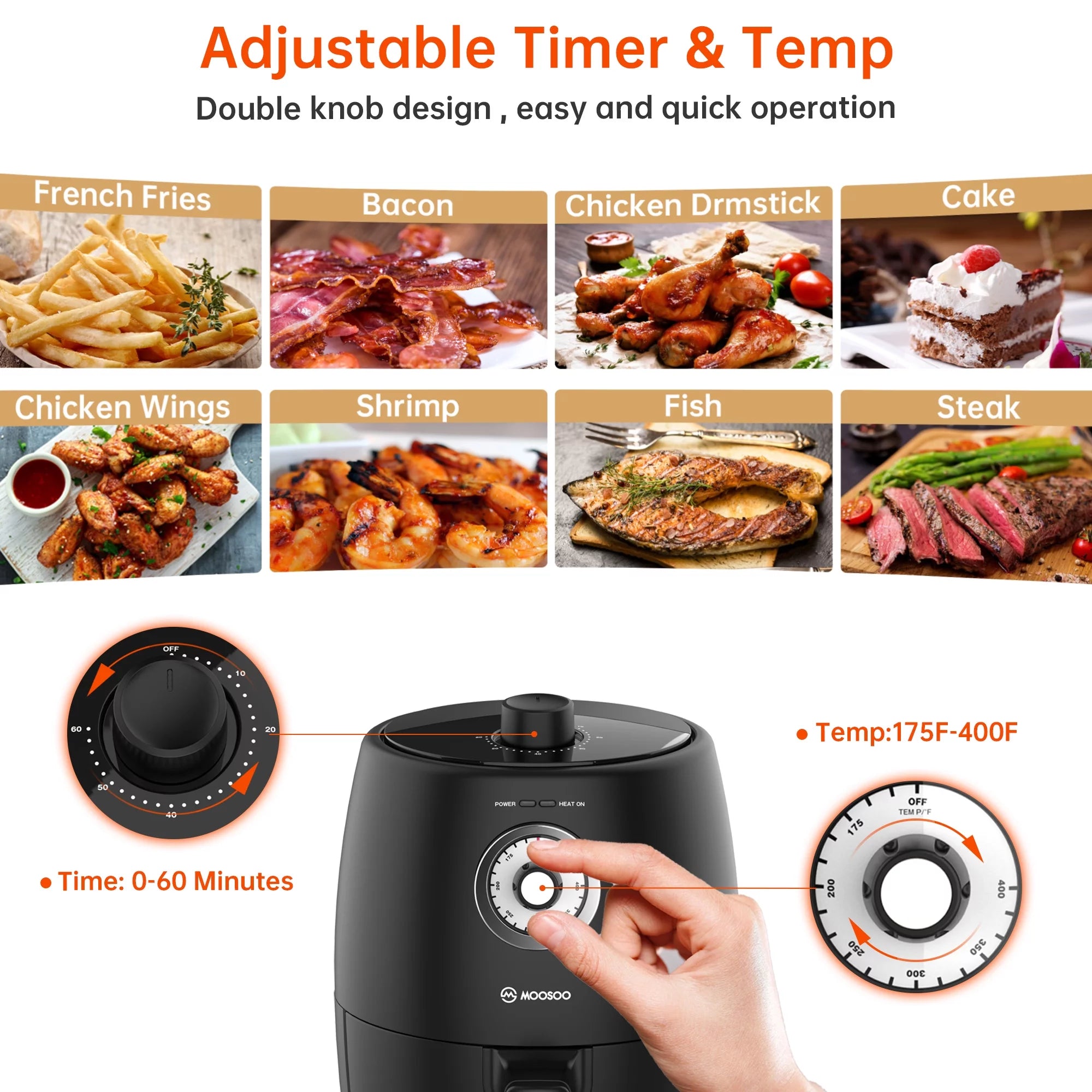 Air Fryer 2Qt Air Fryer Oven with Time/Temp Control, Air Fryer Liner