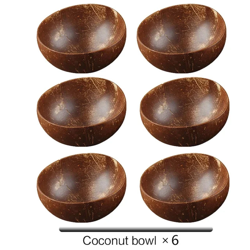 Natural Coconut Bowl 12-15Cm Handmade Wooden Tableware Wood Spoon Dessert Fruit Salad Mixing Rice Ramen Bowl Kitchen Dinnerware