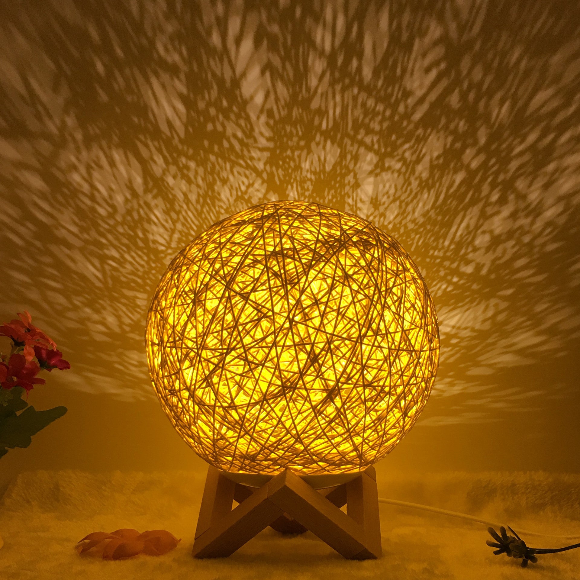 Table Lamp Novel and Unique LED Intelligent Remote Control Rattan Ball Lamp