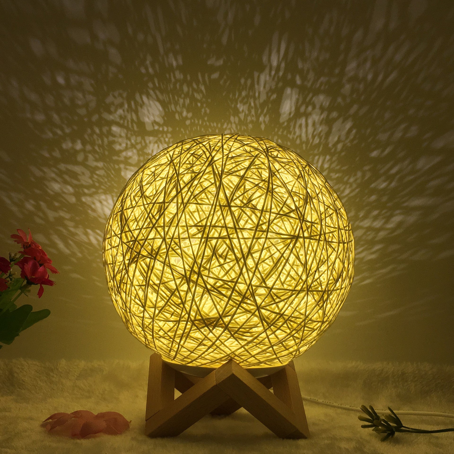 Table Lamp Novel and Unique LED Intelligent Remote Control Rattan Ball Lamp