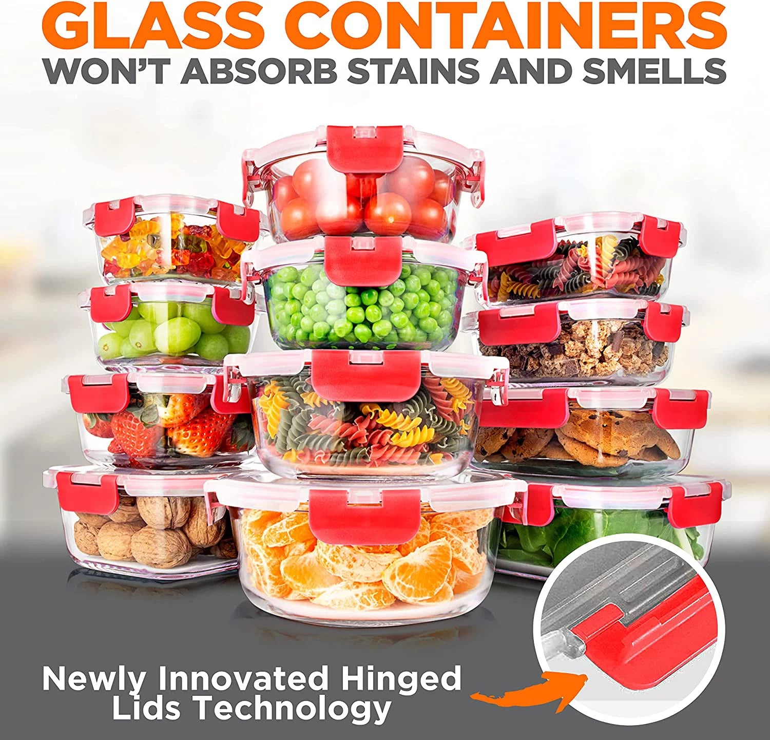 24-Piece Food Glass Storage Containers Superior Glass Food Storage Set, Stackable Design