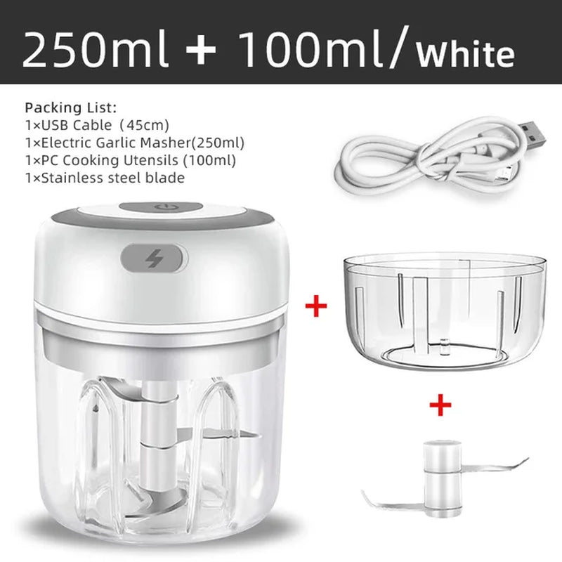 Electric Garlic Grater Mini Chopper USB Charging Vegetable Ginger Onion Mixer Masher Crusher Food Grade Stainless Steel Blenders