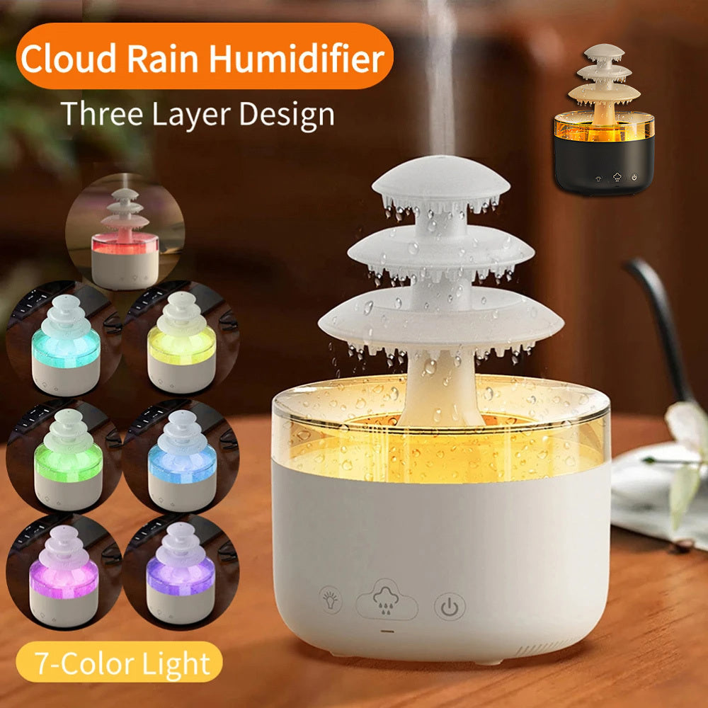 New Cloud Rain Air Humidifier Essential Oil Aromatherapy Diffuser USB Mute Mist Air Humidifier With Colorful Light