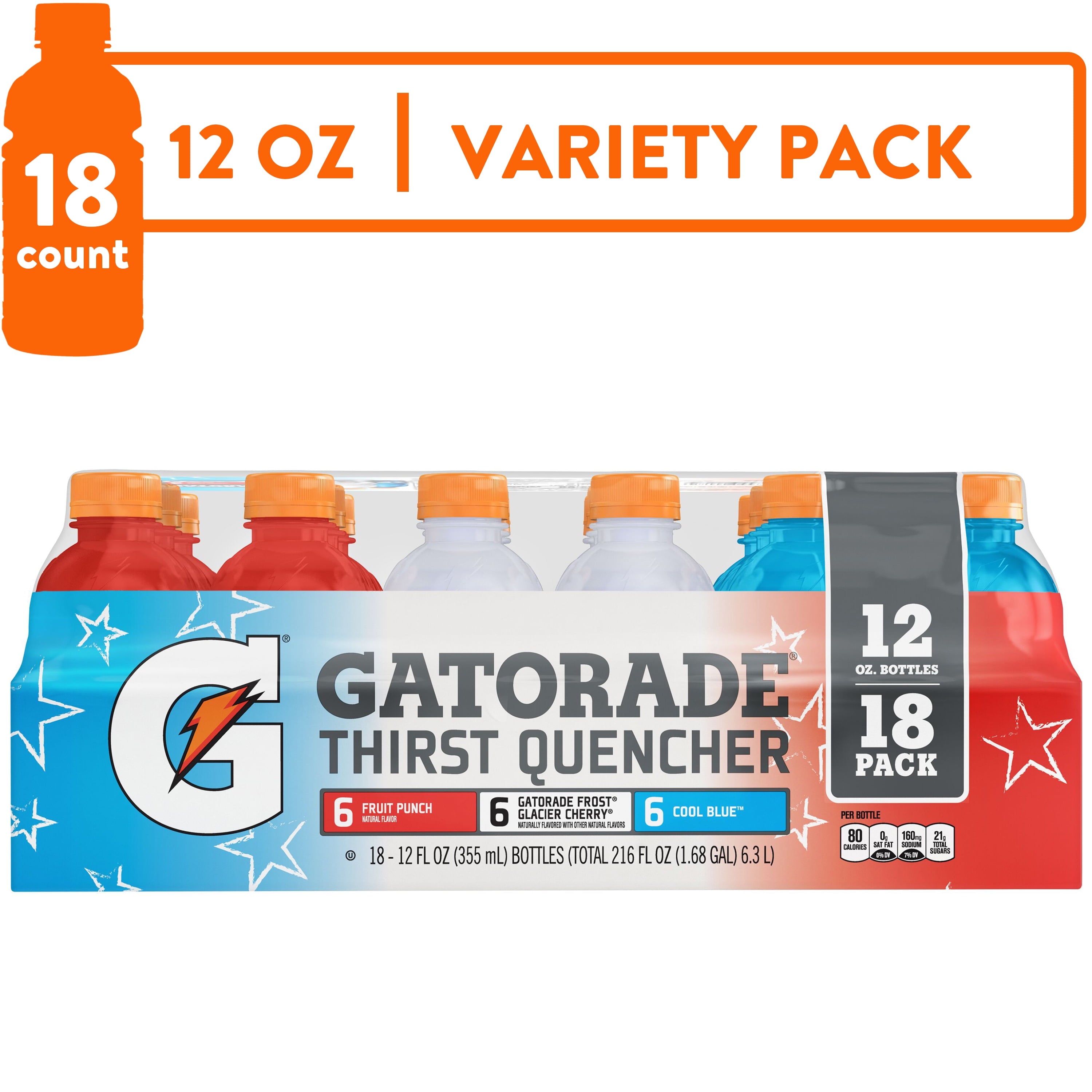 Thirst Quencher Fruit Punch, Glacier Cherry, Cool Blue Sports Drinks Variety Pack, 12 Fl Oz, 18 Pack Bottles