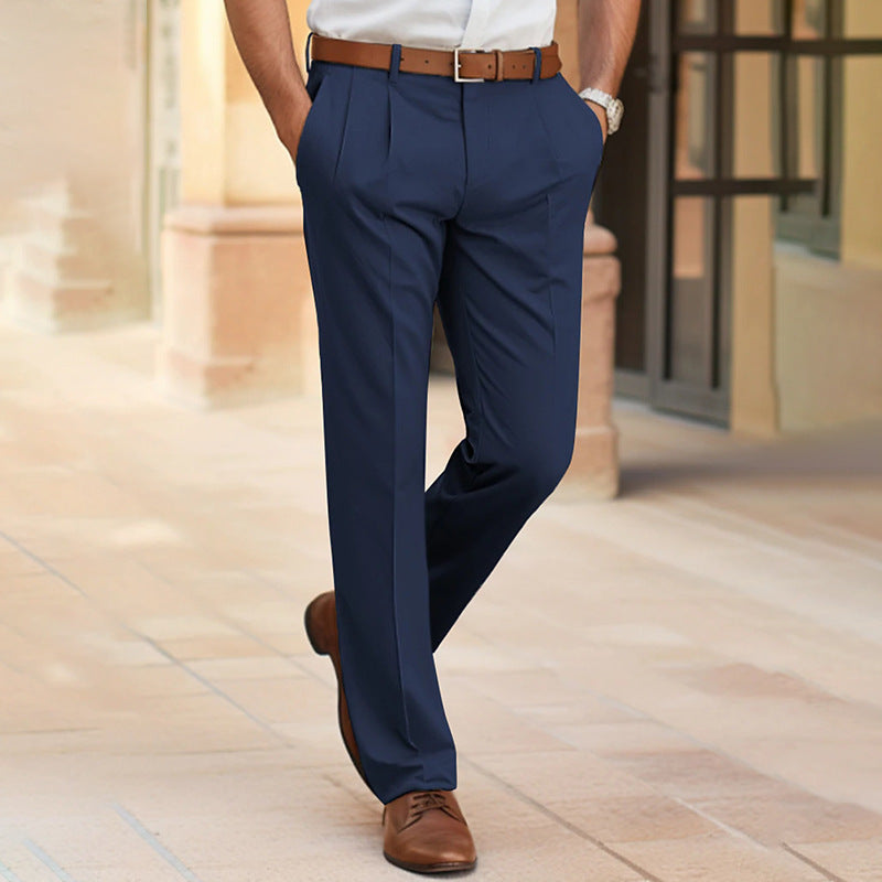 Men's Casual Suit Pants Fashion Trousers Mid Waist Straight Long Pants For Office Business Formal