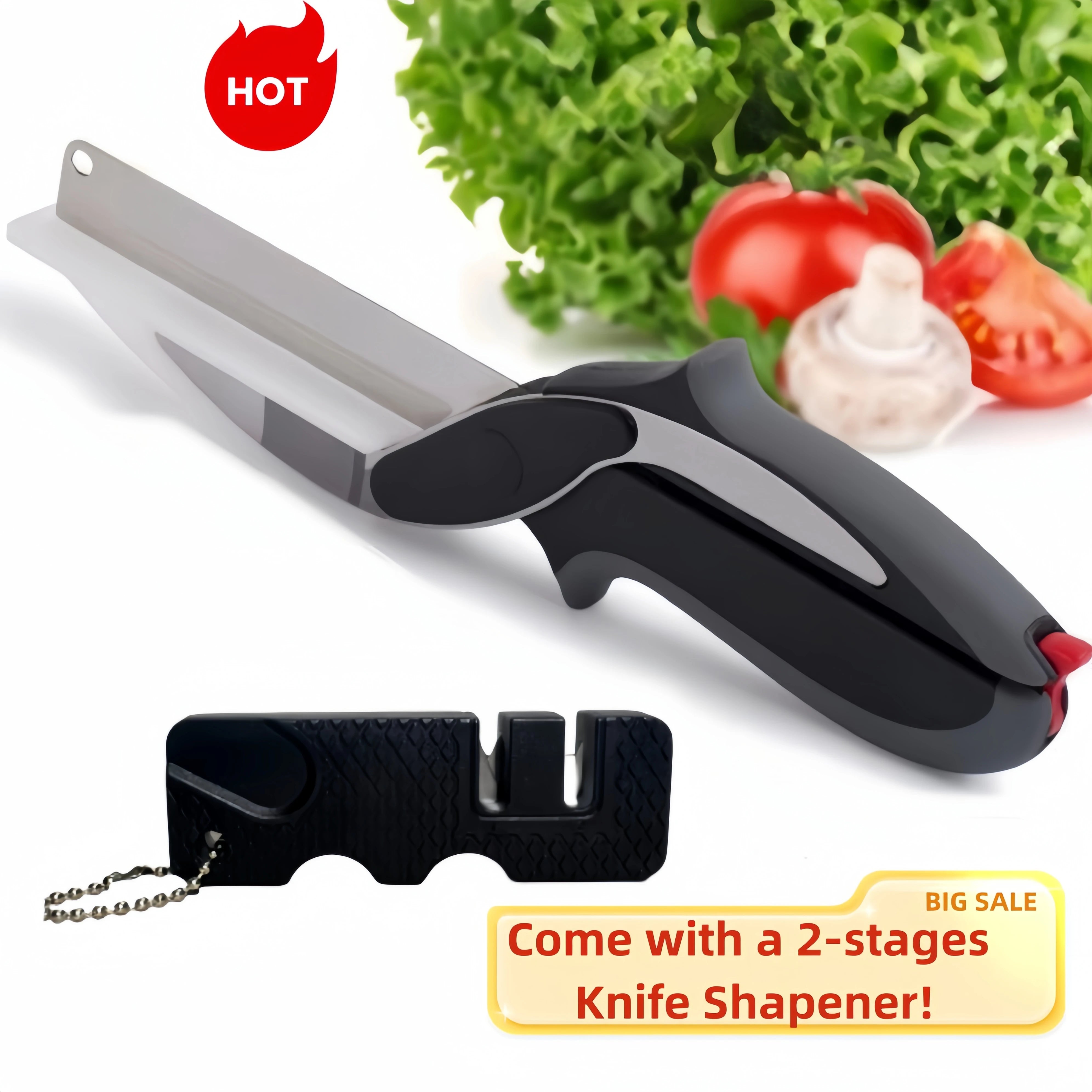 Premium Chop Scissors Cutting Board Scissors Vegetable Chopper Easy Cutter Multi-Function Kitchen Scissors with Waffle Knife